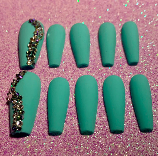 Matte Teal and Crystal Thumbs